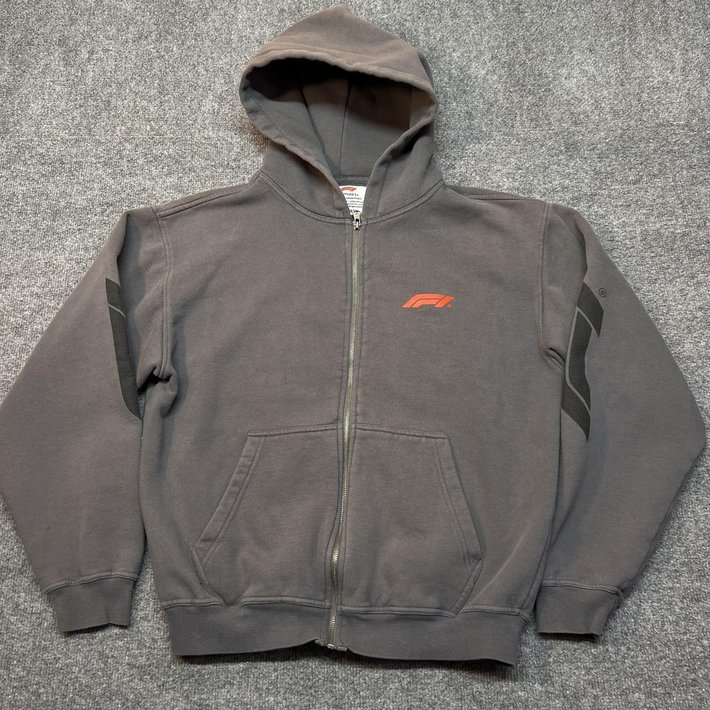 Formula 1 Hoodie Mens Medium Gray Racing Sweatshirt Full Zip Pacsun F1